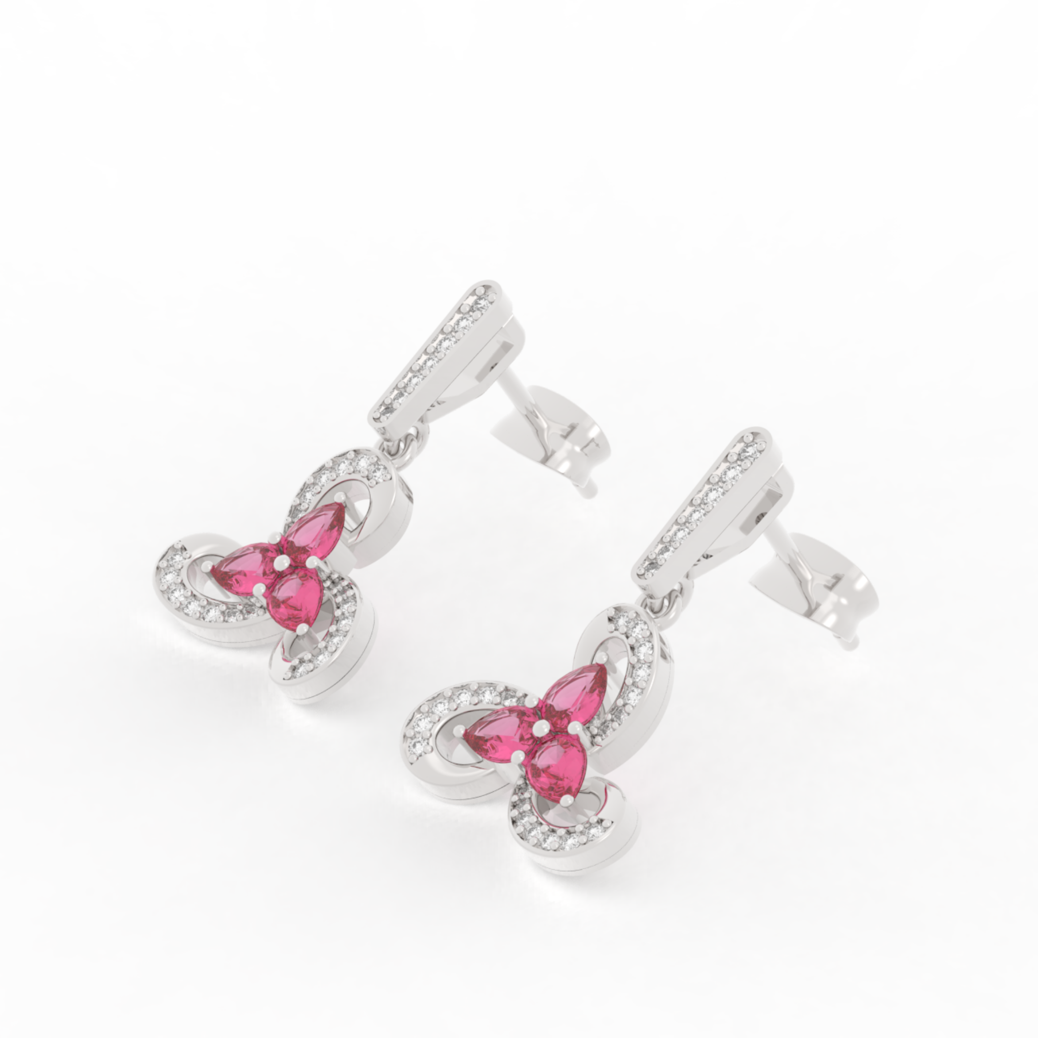 Vintage Ruby Flower Dangle Earrings, Hallmarked 925 Sterling Silver